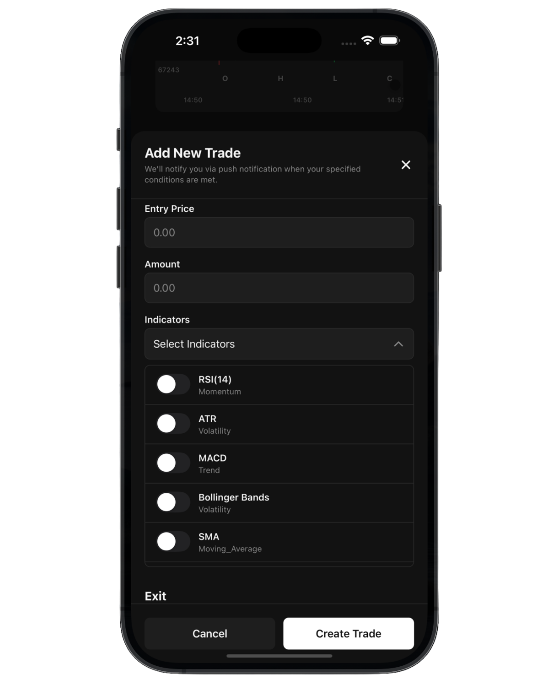 Define trade conditions - Add new trade